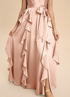 Azazie Peyton Junior Robe Trapèze en Satin extensible Plissée Or Rose image6