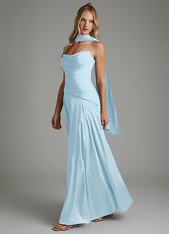 Azazie Gabriela Bridesmaid Dresses Sky Blue A-Line Corset Stretch Satin Dress image6