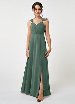 Azazie Emily Junior Sea Moss A-Line Ruched Chiffon Dress image1