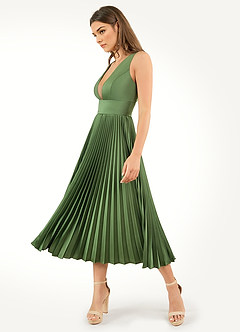 Dinah Olive Green Pleated Midi Dress image5