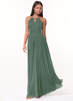 Azazie Cherish Bridesmaid Dresses Eucalyptus A-Line Pleated Chiffon Dress image3