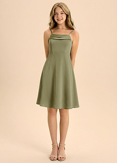 Azazie Anselie Junior Pistachio A-Line Pleated Stretch Satin Dress image5