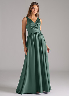 Azazie Kora Brautjungfernkleider A-Linie Plissee Stretch-Satin Kleid Eukalyptus image1