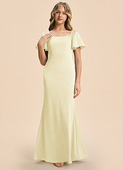 Azazie Chace Junior Lemon Sorbet Sheath Stretch Satin Dress image6