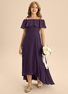 Azazie Maggie Junior A-Linie Schulterfrei Chiffon Kleid Pflaume image3