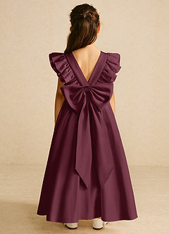 Azazie Piglette Flower Girl Dresses Cabernet A-Line Bow Matte Satin Dress image1