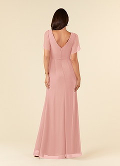 Azazie Marianne Kleider für die Brautmutter Etui V-Hals Gefaltet Chiffon Kleid Rosettenrosa image2
