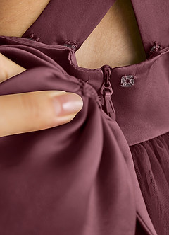 Azazie Peanut Robe Demoiselle D'honneur Fillette Robe Trapèze en Tulle Bretelle Sangria image6