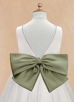 Azazie Seline Flower Girl Dresses Ivory Pistachio A-Line Bow Tulle Dress image9