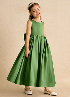 Azazie Cailee Flower Girl Dresses Basil Ball-Gown Pleated Matte Satin Dress image3