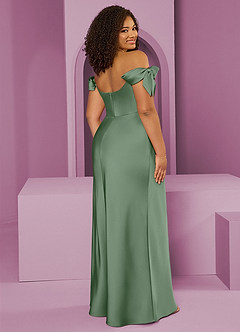 Barbie ♥ Azazie Jurken voor bruidsmeisjes Converteerbaar Jurk van Stretch Satijn met Kolom Off the Shoulder Matcha image9