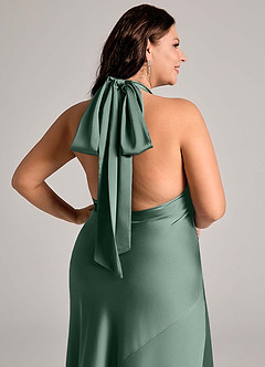 Azazie Velli Bridesmaid Dresses Eucalyptus Mermaid High Neck Stretch Satin Dress image11