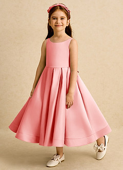 Azazie Babs Blumenmädchenkleider Ballkleid Plissee Matte Satin Kleid Koralle image8