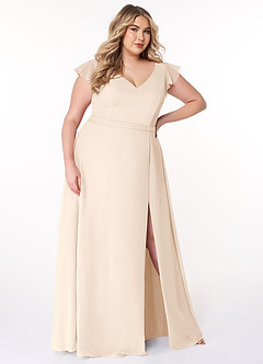 Azazie Claudine Final Sale White Alabaster A-Line Flutter Sleeve Chiffon Dress image10