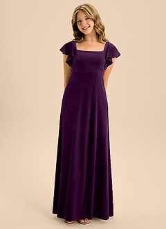 Azazie Bondi Junior Grape A-Line Bow Velvet Dress image4