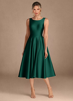 Azazie Fulton Mother of the Bride Dresses Emerald A-Line Pleated Stretch Satin Dress image5