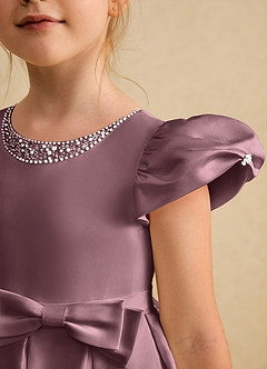 Azazie Pearl Flower Girl Dresses Vintage Mauve Ball-Gown Pleated Matte Satin Dress image6