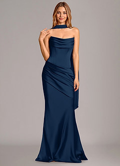 Azazie Pelagia Brautjungfernkleider Wandelbar Meerjungfrau-Linie Korsett Stretch-Satin Kleid Dunkelmarine image3