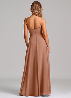 Azazie Elle 신부 들러리 드레스 A라인 주름진 쉬폰 바닥 길이 드레스 image7