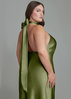Azazie Velli Vestidos de damas de honor Vestido Oliva de Satén Metálico de Corte Recto con Cuello alto image14