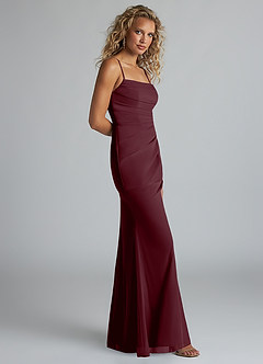 Azazie Teyana Final Sale Burgundy Sheath Square Neckline Pleated Mesh Dress image4