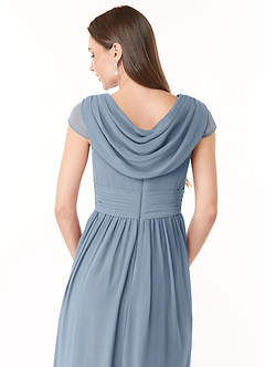 Azazie Organa Robes de demoiselle d'honneur Robe Trapèze en Mousseline de soie Plissée Bleu Poussiéreux image6