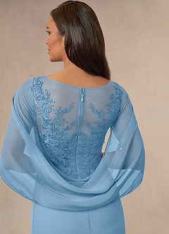 Azazie Hera vestidos de madre de la novia Vestido de Azul Acero de Gasa de Corte En A con Capa de encaje image4