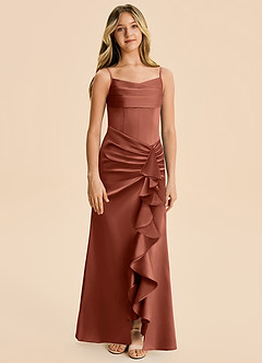 Azazie Rosalia Junior Auburn Sheath Pleated Stretch Satin Dress image6