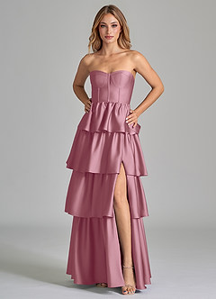 Azazie Faye Vestidos de madrinha de casamento Vestido Vintage Malva de Cetim elástico de Linha A com Ruched image5