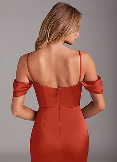 Azazie Saige Bridesmaid Dresses Rust Mermaid Off the Shoulder Stretch Satin Dress image6