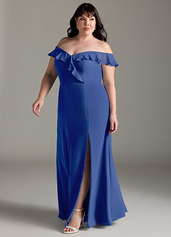 Azazie Sophie Bridesmaid Dresses Royal Blue A-Line Off the Shoulder Chiffon Convertible Dress image8