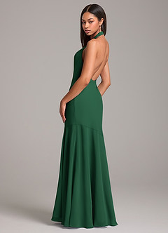Azazie Lorena Vestidos de damas de honor Vestido de Verde Oscuro de Gasa de Corte Sirena con Plisado image6