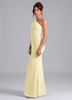 Azazie Rinna Bridesmaid Dresses Lemon Sorbet Mermaid One Shoulder Chiffon Dress image4