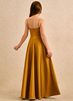 Azazie Coconut Girls Formal Sukienki dla dziewczynek sypiących kwiaty Linia A Pofałdowany Satyna elastyczna Długość podłogi Sukienka image2