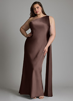 Azazie Juniper Bridesmaid Dresses Ganache Mermaid One Shoulder Stretch Satin Dress image7