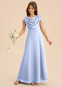 Azazie Lambie Junior Ice A-Line Pleated Chiffon Dress image6