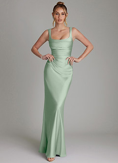 Azazie Agustina Robes de demoiselle d'honneur Robe Sirène en Satin extensible Corset Agave image1