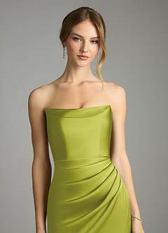 Azazie Leonis Bridesmaid Dresses Lemongrass Mermaid Pleated Stretch Satin Convertible Dress image4