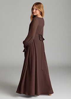 Azazie Leonia Junior A라인 포켓이 있는 쉬폰 플로어 길이 주니어 신부 들러리 드레스 image2