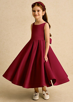 Azazie Babs Blumenmädchenkleider Ballkleid Plissee Matte Satin Kleid Burgunderrot image5