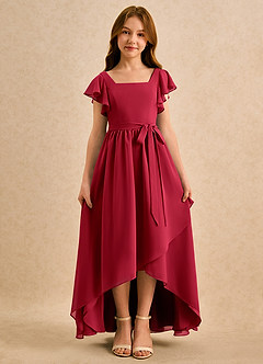 Azazie Milly Girls Formal 플라워 걸 드레스 A라인 주름진 쉬폰 비대칭 드레스 image5