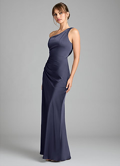 Azazie Madelyn Bridesmaid Dresses Stormy Mermaid One Shoulder Stretch Satin Convertible Dress image6
