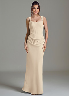 Azazie Niamh Bridesmaid Dresses Champagne Mermaid Corset Chiffon Dress image3