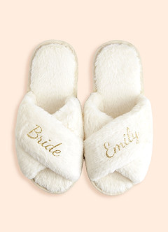 front Personalized Bridesmaid Fluffy Cross Slippers