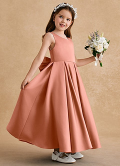 Azazie Honey Bear Blumenmädchenkleider A-Linie Plissee Matte Satin Kleid Mai Tai image5