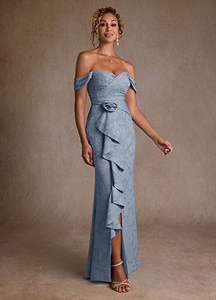 Azazie Irene vestidos de madre de la novia Vestido de Azul Polvoriento de Devorado Floral de Corte en A con Vestidos sin tirantes image1