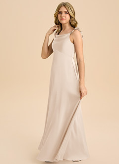 Azazie Gumdrop Junior White Alabaster Empire Pleated Stretch Satin Dress image5