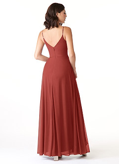 Azazie Evalin Bridesmaid Dresses Terracotta A-Line V-Neck Pleated Mesh Dress image4