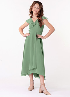 Azazie Posie Junior Matcha A-Line Ruched Chiffon Dress image4