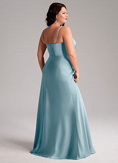 Azazie Lidia Bridesmaid Dresses Moody Blue Mermaid Side Slit Stretch Satin Dress image13